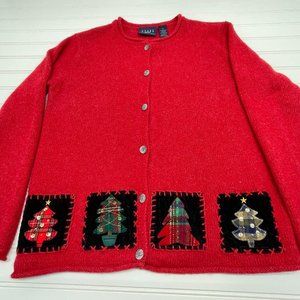 Crazy Horse By Liz Claiborne Cardigan Christmas Sweater Red Size 8